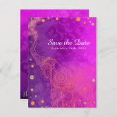 エレファント パープル ピンク オレンジ & ゴールド セーブ・ザ・デート 案内ポストカード (正面/裏面)