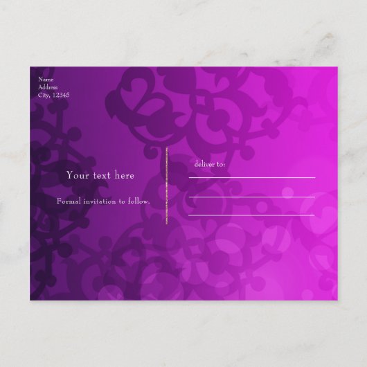 エレファント パープル ピンク オレンジ & ゴールド セーブ・ザ・デート 案内ポストカード (裏面)