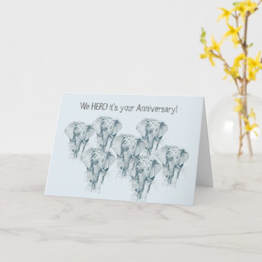 エレファント・ブタおもしろいーチングの記念日 カード (黄色い花)