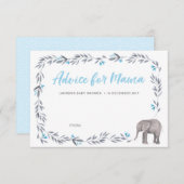 エレファント ブルーとグレー ベビーシャワー アドバイス カード (正面/裏面)