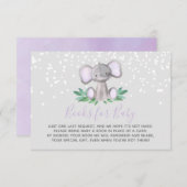 エレファント·ベイビー·シャワー·ガール·パープル·ブックス·フォー·ベビー エンクロージャーカード (正面/裏面)