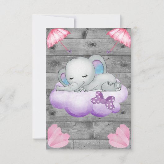 エレファント・ベビー・シャワー・招待状/編集可能少女用 招待状 (裏面)