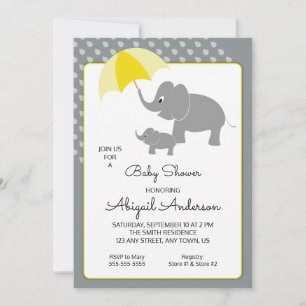 エレファント&ベビー、傘ベビーシャワー招待状 招待状