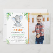 エレファント·リトル·ピーナッツ·ボーイ·バースデー·パーティーの写真 招待状 (正面)