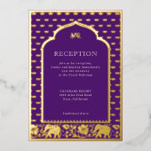 エレファント&ロータスフラワーインディアンウェディングレセプション 箔招待状 (正面)