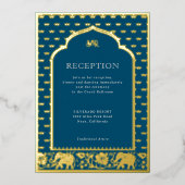 エレファント&ロータスフラワーインディアンウェディングレセプション 箔招待状 (正面)