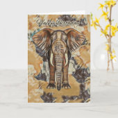 エレファント、絵を描誕生日グリーティングカードプリント カード (黄色い花)
