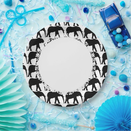 エレファント – Blk – ホワイト – -Lace_M-L ペーパープレート (パーティー)