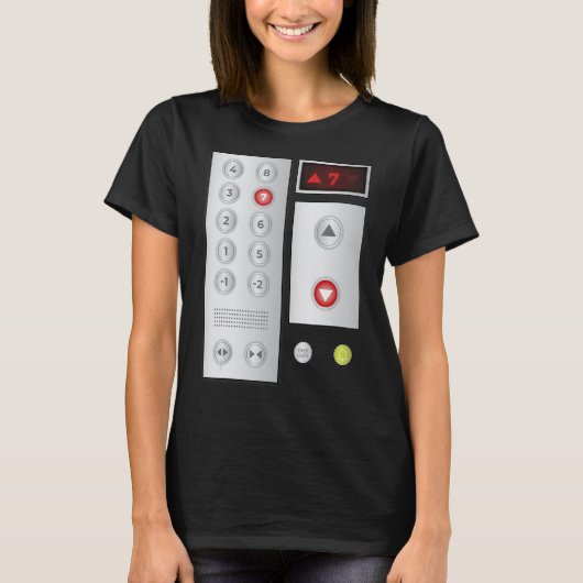 エレベカッコいいータボタンアートメンズレディースリフトハロウィン Tシャツ (正面)