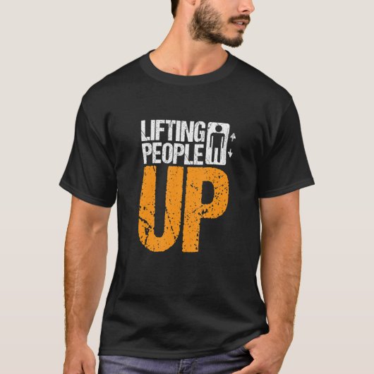 エレベーターの技術者を引き上げる Tシャツ (正面)