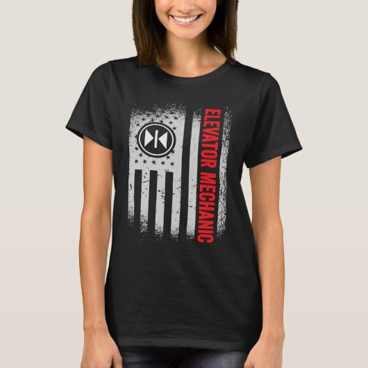 エレベーターの米国旗整備士 Tシャツ (正面)
