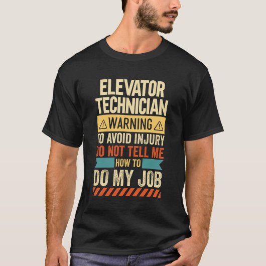 エレベーター技警告術者 Tシャツ (正面)