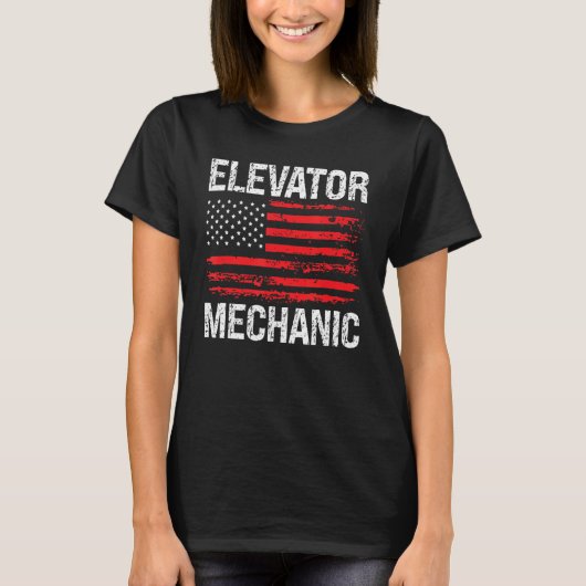 エレベーター整備士技術者アメリカ国旗の距離 Tシャツ (正面)