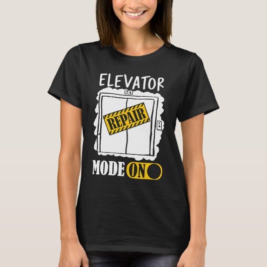 エレベーター点検員リフト踏面のエレベーター修理モード Tシャツ (正面)