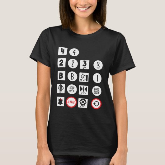 エレベーター ボタン 操作者 縦 メカニック Tシャツ (正面)