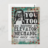 エレベータ整備士はがきおもしろい-ヴィンテージレトロ ポストカード (正面/裏面)