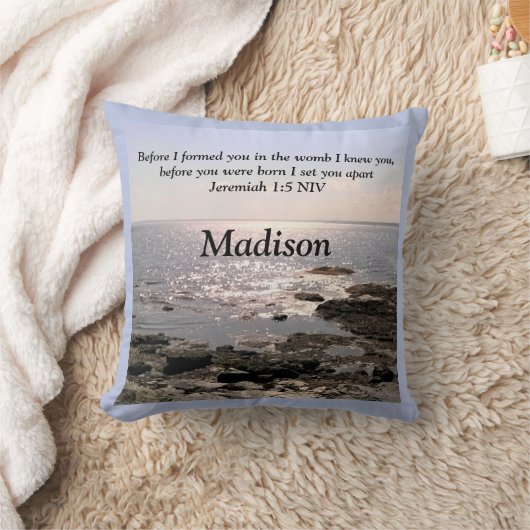 エレミヤとの海の写真1:5神は皆さんを知っていた聖句 クッション (ブランケット)