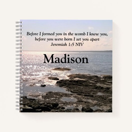 エレミヤとの海の写真1:5神は皆さんを知っていた聖句 ノートブック (正面)