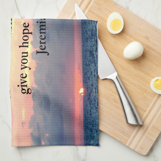 エレミヤへの信仰29:11日の出の詩 キッチンタオル (四つ折り)