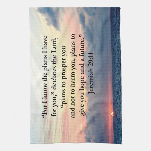 エレミヤへの信仰29:11日の出の詩 キッチンタオル (縦)