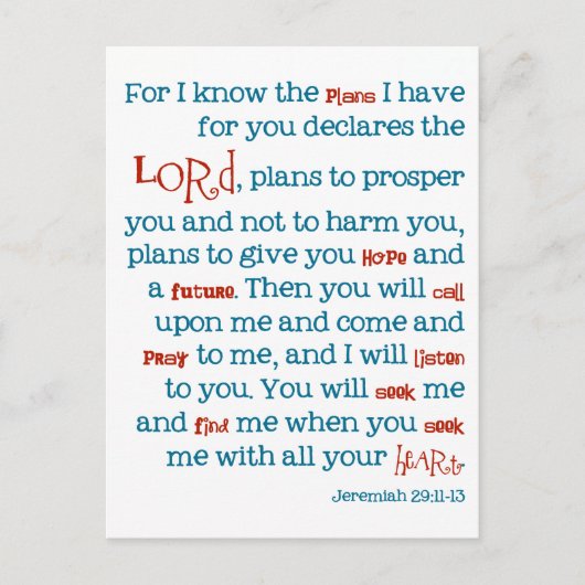 エレミヤ計画クリスチャン聖書引用文カードノテカード ポストカード (正面)