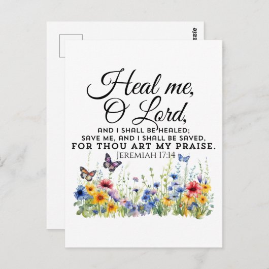 エレミヤ17:14癒しのバイブル聖句ワイルドフラワー ポストカード (正面/裏面)