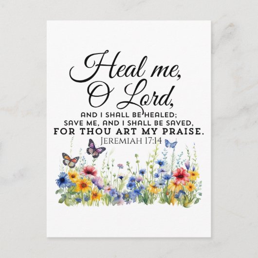 エレミヤ17:14癒しのバイブル聖句ワイルドフラワー ポストカード (正面)