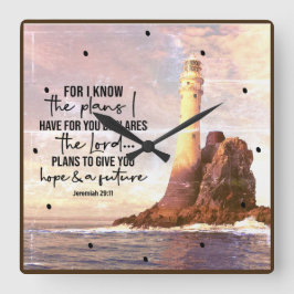 エレミヤ29:11わたしはあなたのために持っている計画を知っている スクエア壁時計