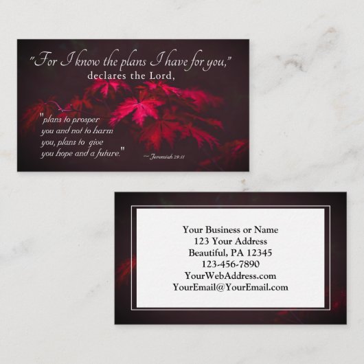 エレミヤ29:11わたしはあなたのために持っている計画を知っている 名刺 (正面/裏面)