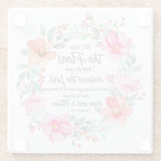 エレミヤ29:11わたしは計画を知っているピンクのフローラ ガラスコースター (裏面)