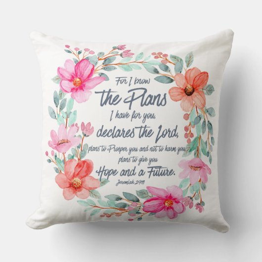エレミヤ29:11わたしは計画を知っているピンクのフローラ クッション (正面)