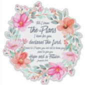 エレミヤ29:11わたしは計画を知っているピンクのフローラ シール (正面)