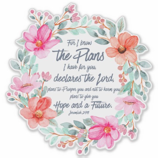 エレミヤ29:11わたしは計画を知っているピンクのフローラ シール (正面)