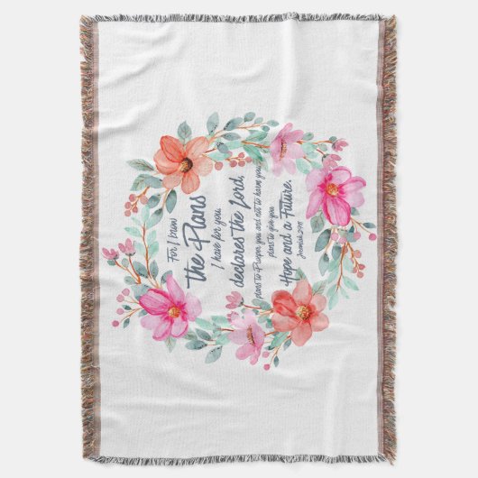 エレミヤ29:11わたしは計画を知っているピンクのフローラ スローブランケット (正面縦)