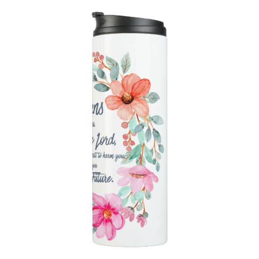 エレミヤ29:11わたしは計画を知っているピンクのフローラ タンブラー (回転右)