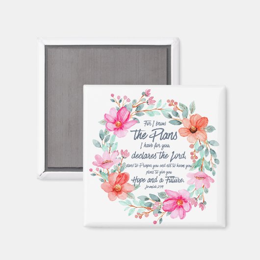 エレミヤ29:11わたしは計画を知っているピンクのフローラ マグネット (正面/裏面)