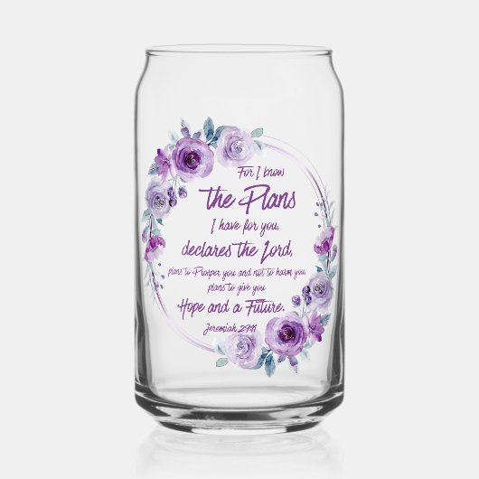 エレミヤ29:11わたしは計画を知っている紫のフローラ ガラス缶 (正面)