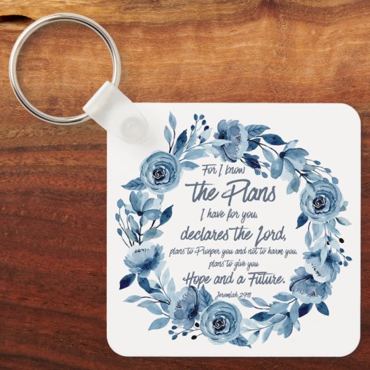 エレミヤ29:11わたしは計画を知っている青いフローラ キーホルダー (正面)
