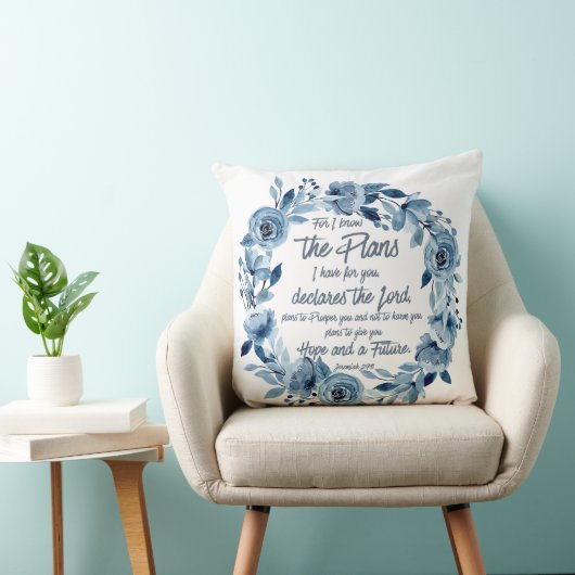 エレミヤ29:11わたしは計画を知っている青いフローラ クッション (椅子)