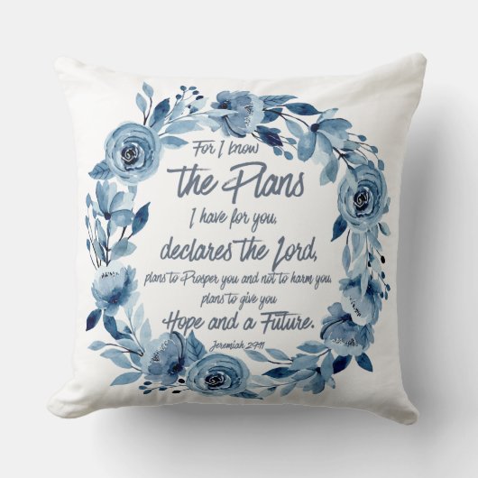 エレミヤ29:11わたしは計画を知っている青いフローラ クッション (正面)