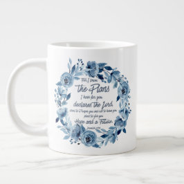 エレミヤ29:11わたしは計画を知っている青いフローラ ジャンボコーヒーマグカップ