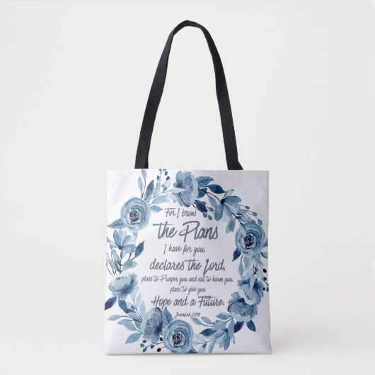エレミヤ29:11わたしは計画を知っている青いフローラ トートバッグ (正面)