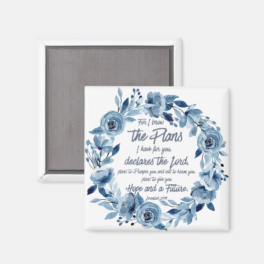 エレミヤ29:11わたしは計画を知っている青いフローラ マグネット (正面/裏面)