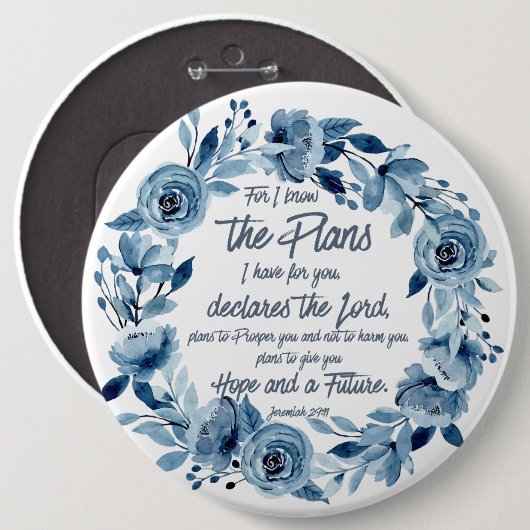 エレミヤ29:11わたしは計画を知っている青いフローラ 缶バッジ (正面&裏面)