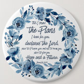 エレミヤ29:11わたしは計画を知っている青いフローラ 缶バッジ (正面)