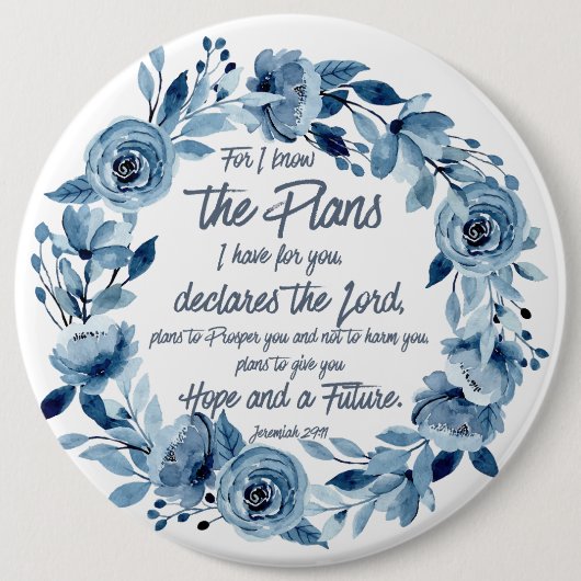 エレミヤ29:11わたしは計画を知っている青いフローラ 缶バッジ (正面)