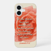 エレミヤ29:11カスタム聖書の聖句と赤バラ iPhone 16ケース (裏面)