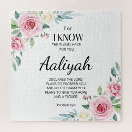 エレミヤ29:11ピンクのバラがパーソナライズされた ジグソーパズル