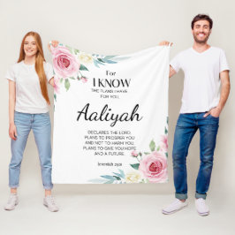 エレミヤ29:11ピンクのバラがパーソナライズされた フリースブランケット