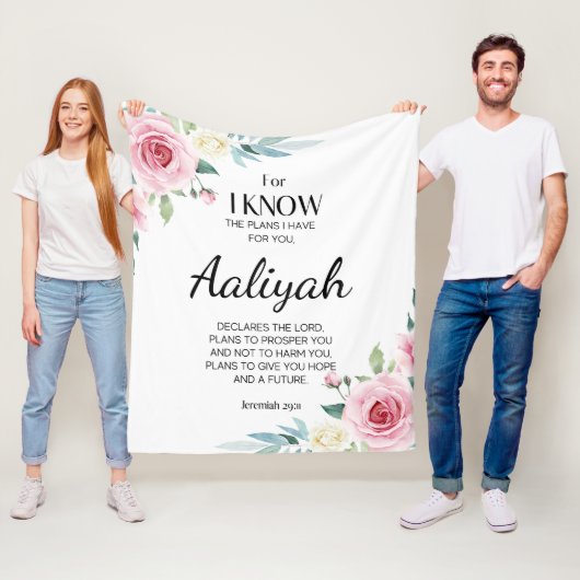 エレミヤ29:11ピンクのバラがパーソナライズされた フリースブランケット (インサイチュ)